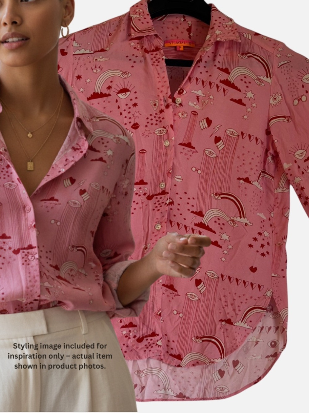 Vilagallo Women’s Pink Printed Button-Down Blouse Size 38